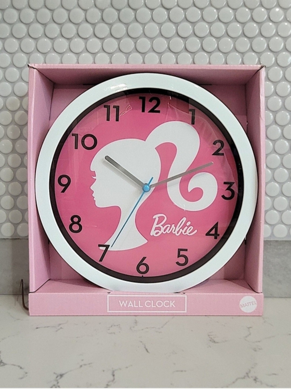 Barbie Pink Silhouette Wall Clock White Frame